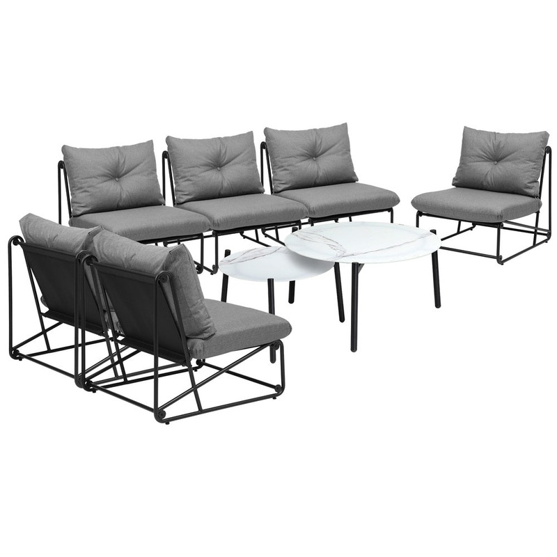 Livsip 8PCS Outdoor Sofa Set 2-in-1 Coffee Table with Chairs Grey