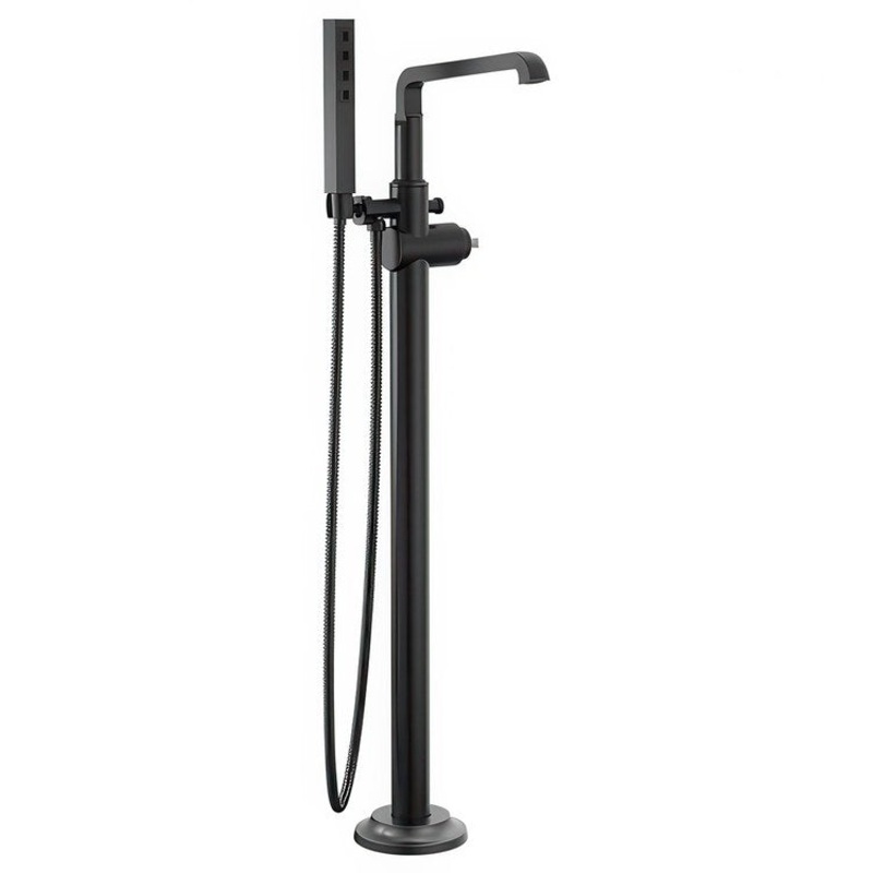 Tub Filler Trim Tetra Floor Mount Less Handle Matte Black WaterSense ADA 10 Gallons per Minute