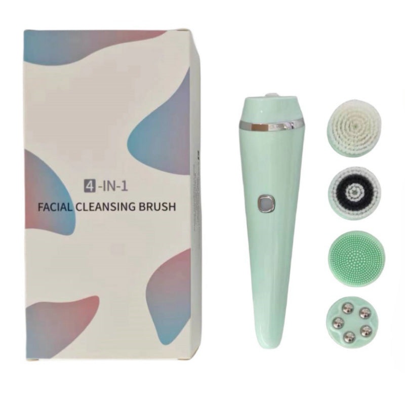 4-in-1 Electric Facial Cleansing Brush & Massager – IPX6 Waterproof, 3 Speeds, Bi-Directional Spin, USB Rechargeable(Light green)