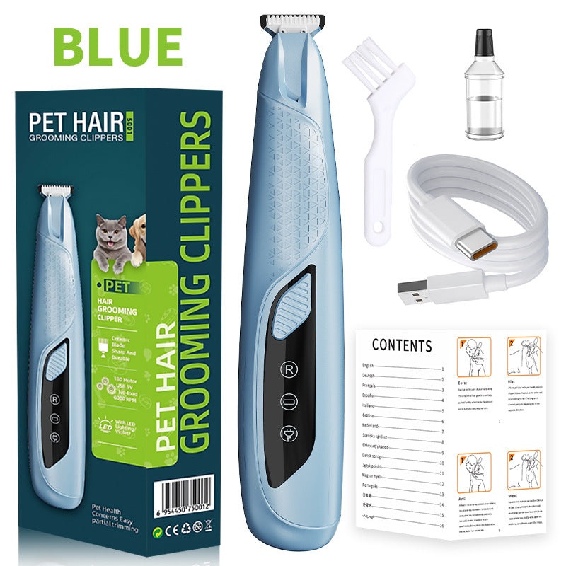 Blue Precision Pet Paw Trimmer – Waterproof & Rechargeable Grooming Clipper for Dog & Cat Paws, Eyes, and Ears
