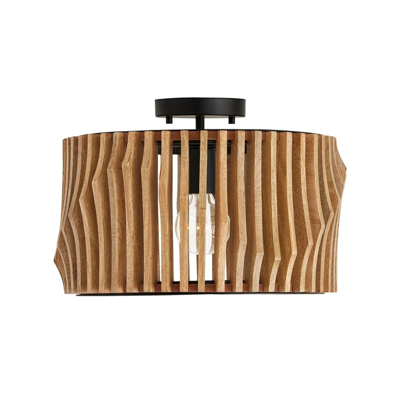 Capital Lighting 244632WK Archer 1 Light Dual Mount Semi-Flush/Pendant Light Wood and Matte Black