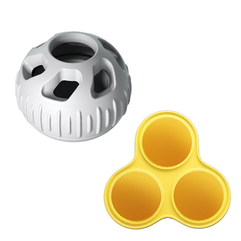 Grey Ball and Yellow Mold Pet Treat Dispensing Ball and Molding Set – Silicone Dog Chew Toy for Teeth Cleaning and Boredom Relief