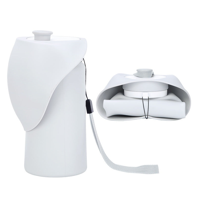 Grey Portable Pet Dog Water Bottle 550ml – Foldable Food-Grade Silicone Travel Drinker with Leak-Proof Dispenser