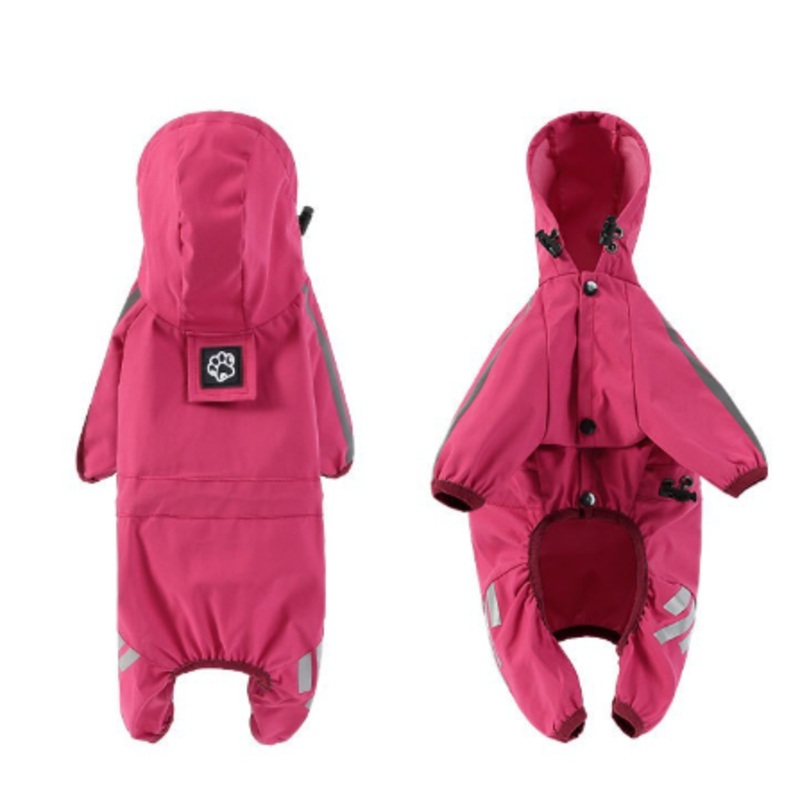 M Pink And Gray Trim Waterproof Four-Legged Dog Raincoat with Leash Hole for Small Breeds