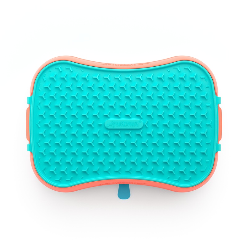 4-in-1 Slow Feeder Dog Bowl – Warm Ocean Red Bowl with Teal Lickmat