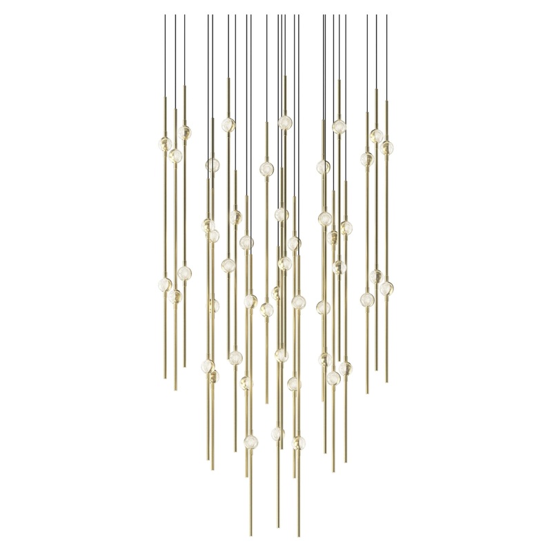 Aries 25″ Round LED Pendant Satin Brass with Clear Faceted Acrylic 3000K 10′ Adjustable Cord