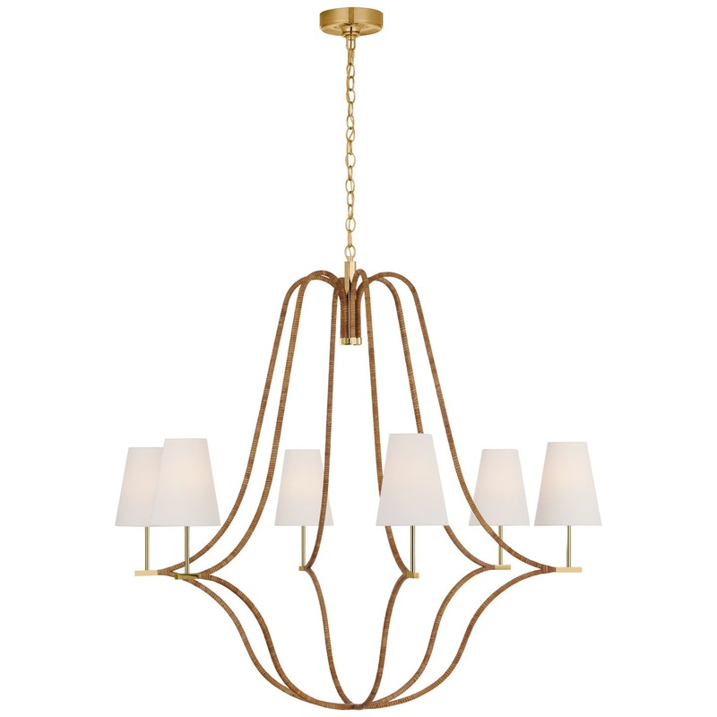 LED Chandelier from the Biscayne Collection in Antique-Burnished Brass And Natural Rattan Finish by Visual Comfort Signature