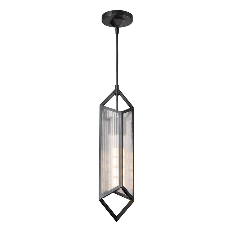 One Light Pendant from the Cairo Collection in Urban Bronze/Clear Ribbed Glass Finish by Alora