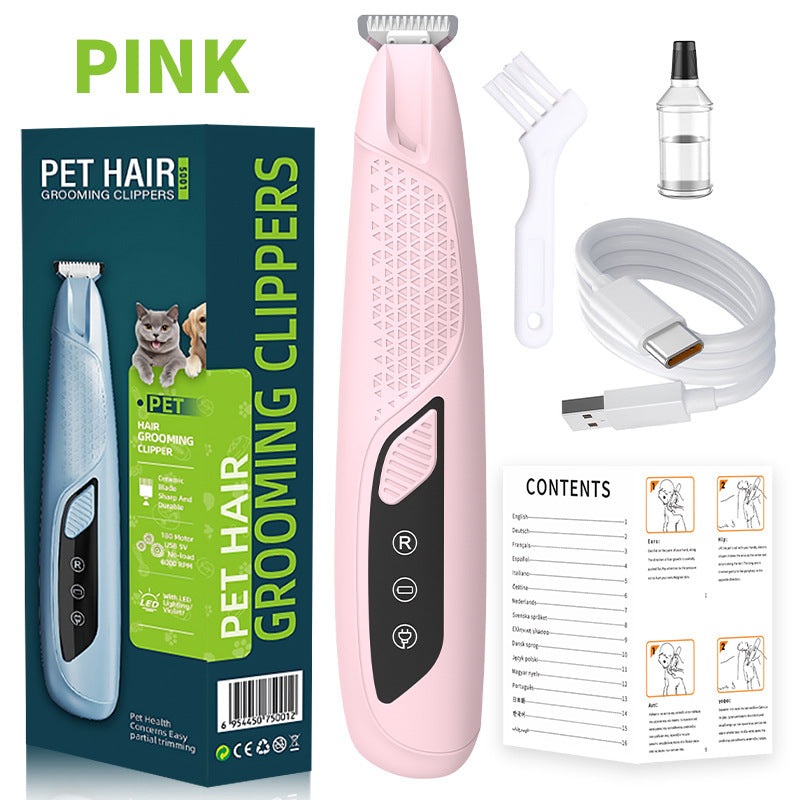 Pink Precision Pet Paw Trimmer – Waterproof & Rechargeable Grooming Clipper for Dog & Cat Paws, Eyes, and Ears