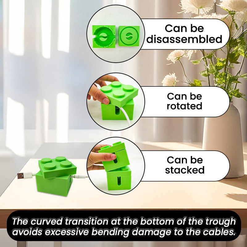 Playful Building Block Desk Cable Holder – Creative Cord Organizer Tidy, 2-Pack