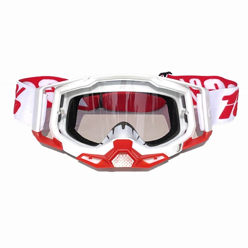 Pro Motocross Goggles – Windproof, UV400 Protection with TPU Frame & PC Lens, Adjustable Strap(White frame,transparent lens)