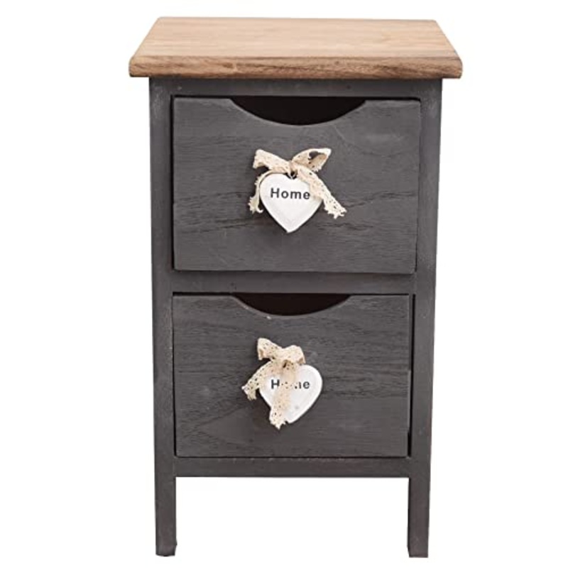 Rebecca Mobili Comodino Shabby Chic con 2 Cassetti, Legno paulownia, Grigio – Art. RE4558