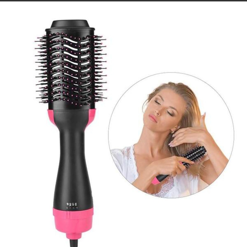 Red 3-in-1 Hot Air Brush Hair Dryer & Styler – Volumizer, Straightener, Curler
