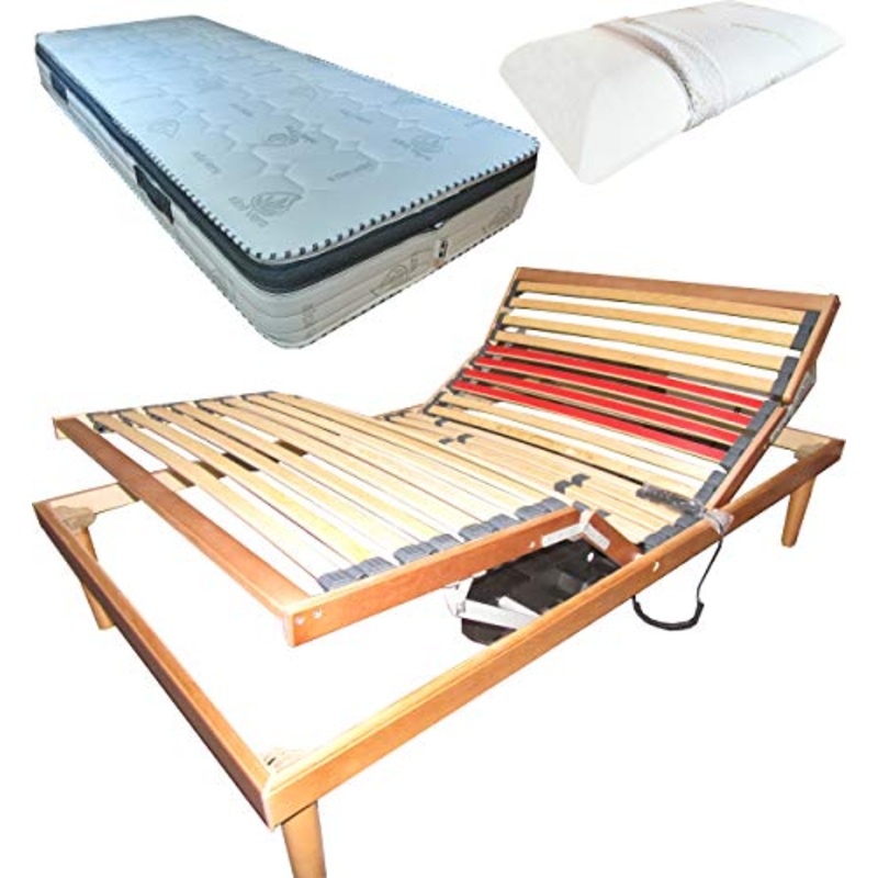 SARDAMATERASSI Kit letto doghe elettriche piazza e mezza 120×190 + materasso memory 22 cm + guanciale memory omaggio h13
