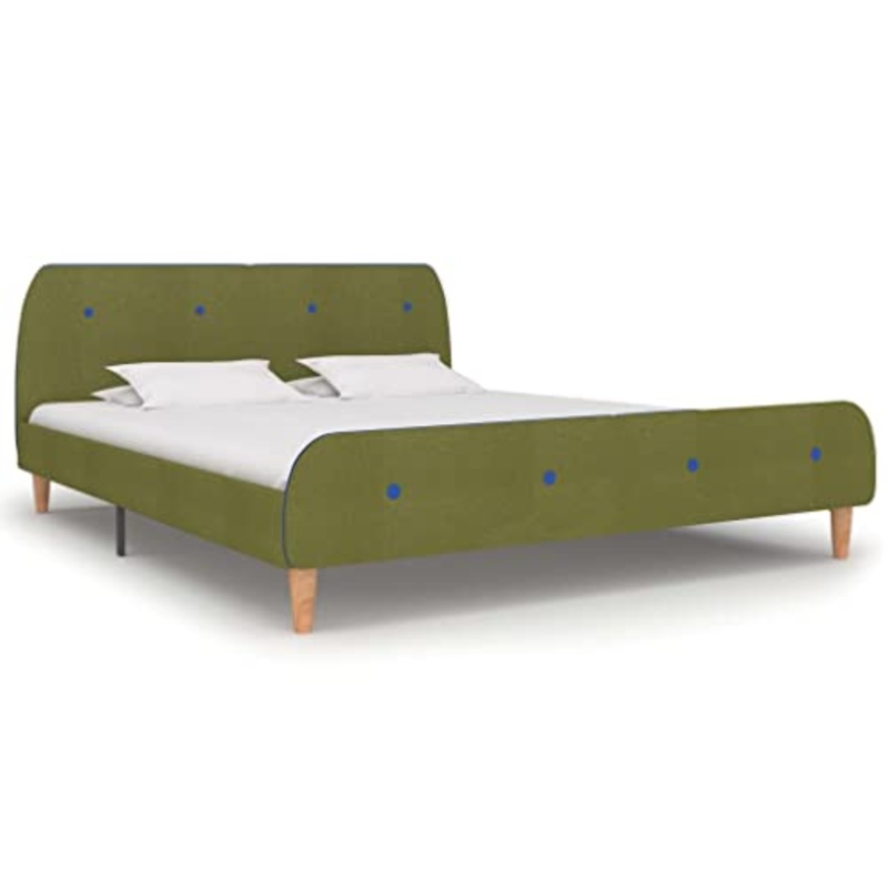 vidaXL Giroletto Imbottito Classico Elegante Telaio Letto Struttura Ferro Verniciato e Legno Gambe in Acciaio Verde in Tessuto 160×200 cm