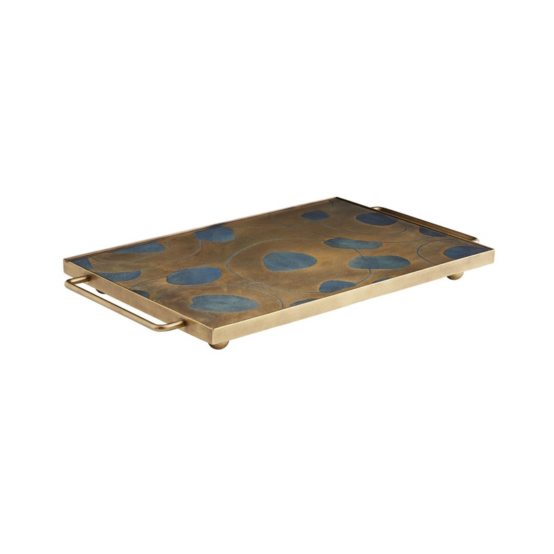 Arteriors 4791 Emilia Tray Black and Mercury Flora