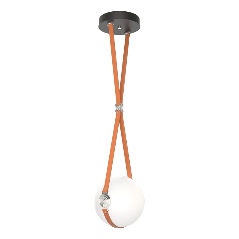 Derby Small LED Pendant Black Polished Nickel with Chestnut Leather Hubbardton Forge Branded Plate