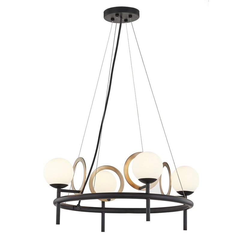 Four Light Chandelier from the Halo Collection in Matte Black w/ Brass Finish by Justice Designs