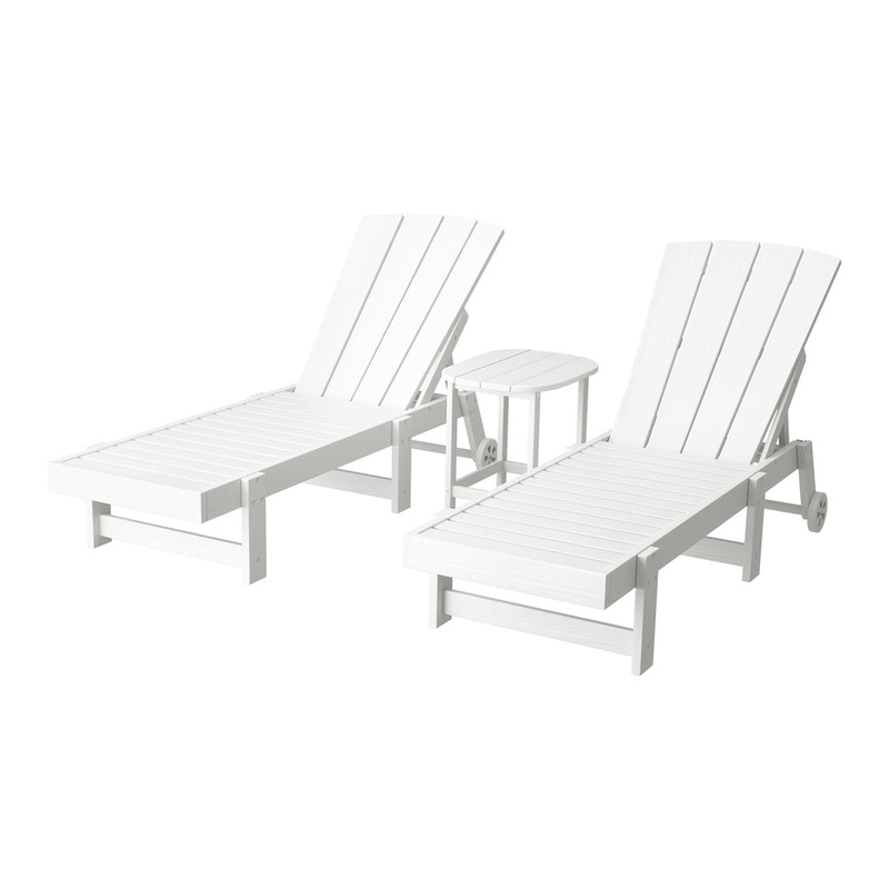 Gardeon Sun Lounge Lounger Table and Chairs Beach Chair Adirondack HDPE Patio Outdoor Furniture Wheels White