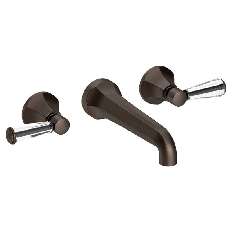 Lavatory Faucet Metropole Wall Mount 8 Inch Spread 2 Lever ADA WaterSense English Bronze 1.2 Gallons Per Minute Brass/Crystal Less Drain Spout Reach 7-1/2 Inch