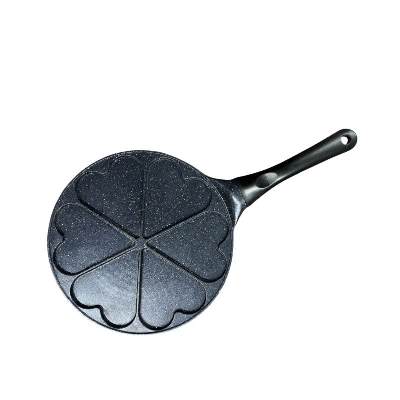 Black Heart + Black Handle (Gas model) Non-Stick Pancake Pan – 7-Hole Fun Shapes Breakfast Griddle (27cm)