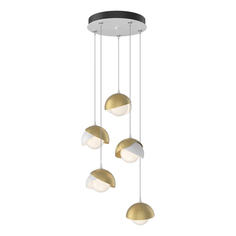 Brooklyn 5-Light Double Shade Pendant White Modern Brass