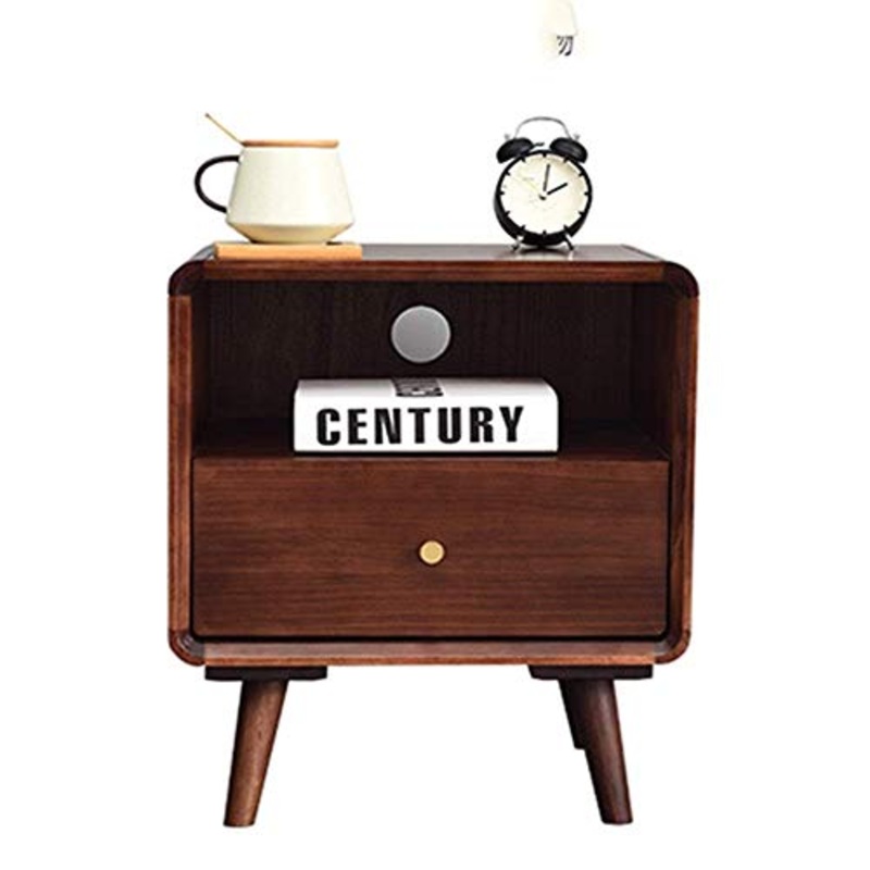 HYY-YY comodino con 1 cassetto-comodino con gambe in legno tornito 1 ripiano comodino per camera da letto comodini (colore : marrone, dimensioni: 35 x 45 x 50 cm)