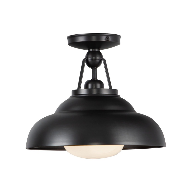One Light Semi-Flush Mount from the Palmetto Collection in Urban Bronze/Glossy Opal Glass Finish by Alora