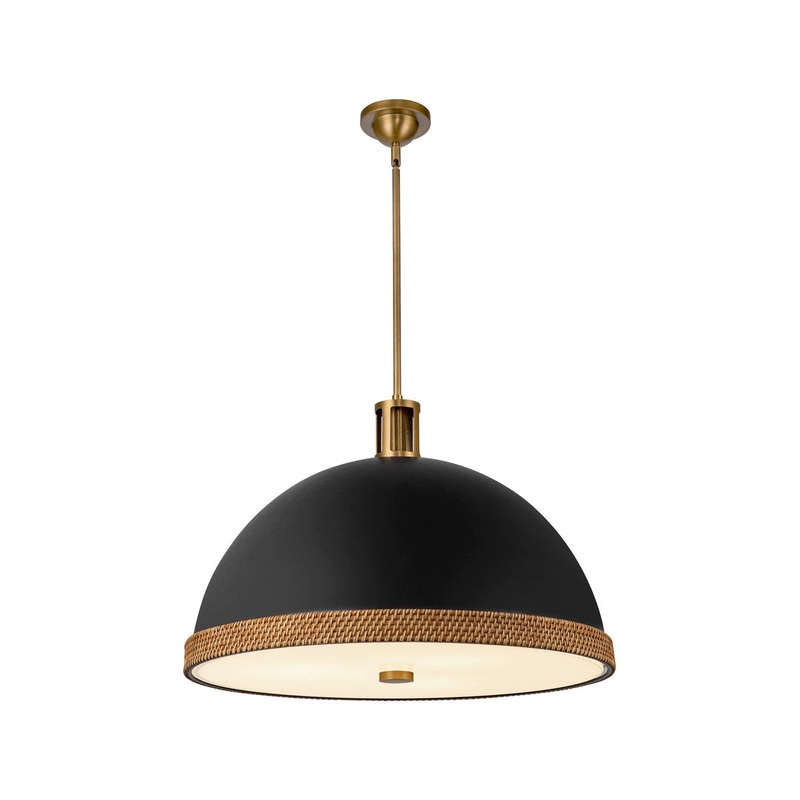 Three Light Pendant from the Doral Collection in Matte Black/Vintage Brass Finish by Alora