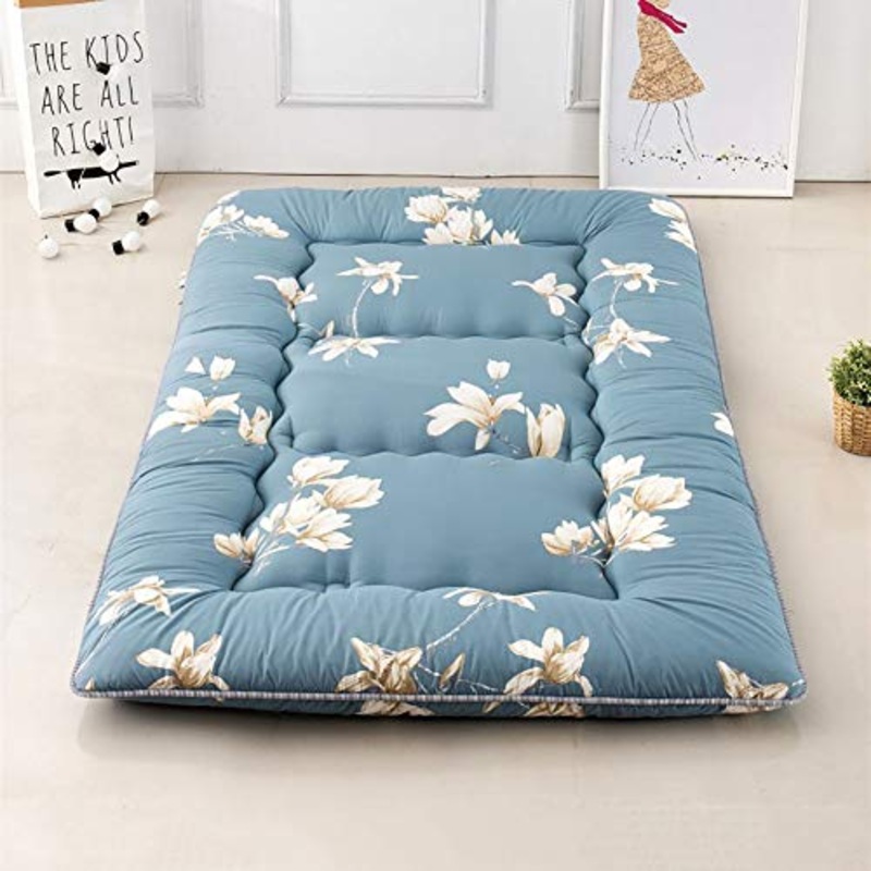 100% Cotone Stampato Pieghevole Campeggio Materasso,Fiore Magnolia Blu Futon Materasso,Giapponese Pavimento Sleeping Pad Tatami Opaco-Blu. 90x200cm(35x79inch)