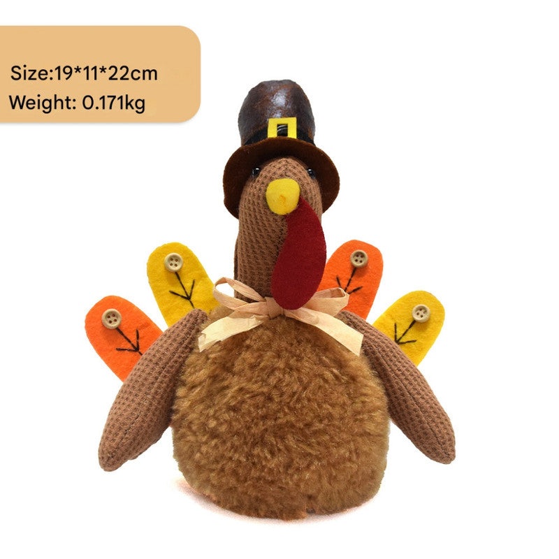 Brown Charming Thanksgiving Turkey Plush – Rustic Autumn Harvest Tabletop Decor Figurine