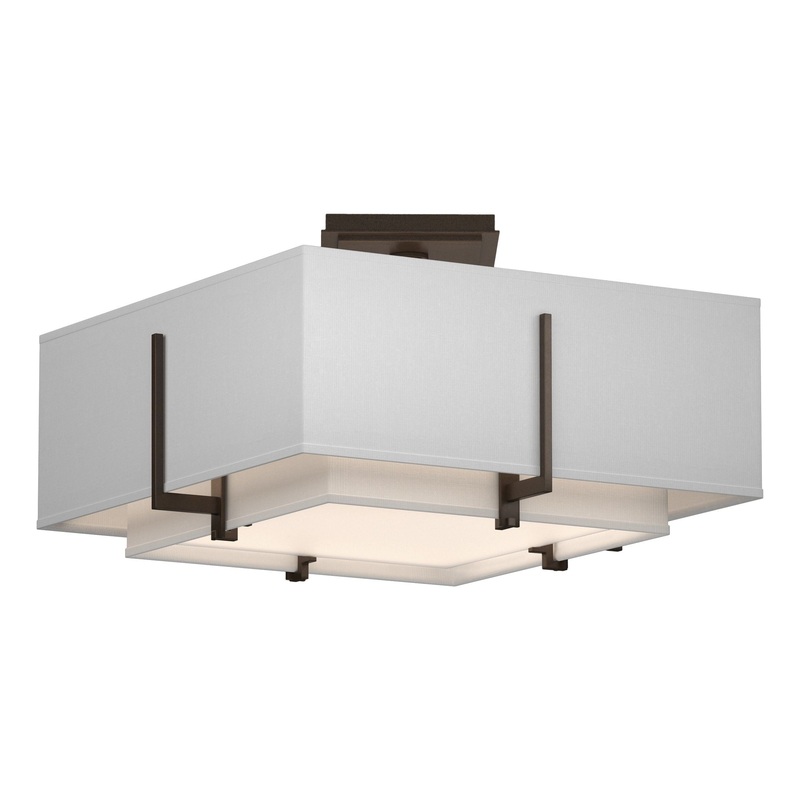 Exos Square Small Double Shade Semi-Flush Bronze Natural Anna Inner Shade & Natural Anna Outer Shade