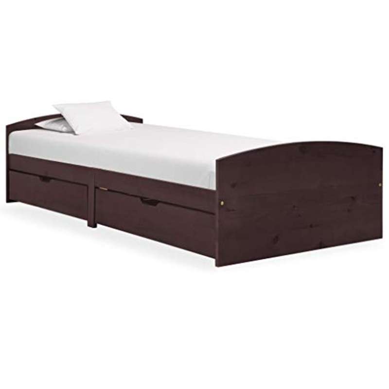 FAMIROSA Giroletto con 2 Cassetti Marrone Scuro Legno di Pino 90×200 cm-2157