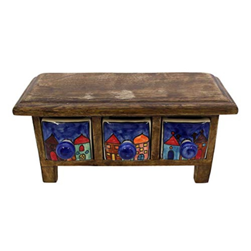Gall&Zick – Mini cassettiera in legno e ceramica, multicolore