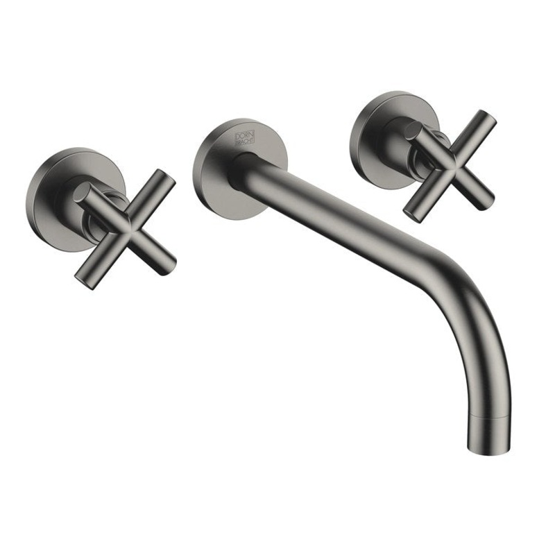 Lavatory Faucet TARA Wall Mount Mixer 2 Cross ADA WaterSense Brushed Dark Platinum 1.2 Gallons per Minute Less Drain 3 Hole