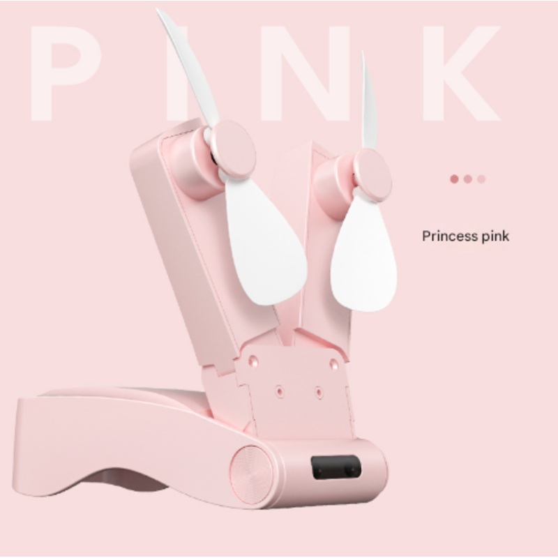 Pink Creative Dual-Head Folding Handheld Fan – USB Rechargeable, 3-Speed Strong Wind, 10.5×4.5x4cm