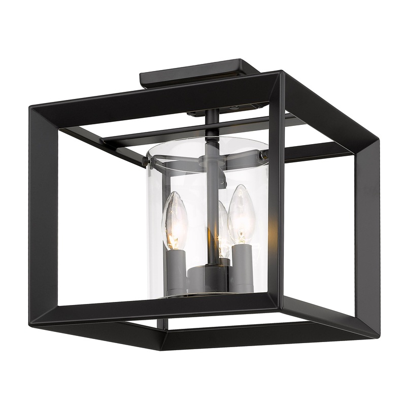 Smyth 12″ Semi-Flush in Matte Black with Clear Glass Shades
