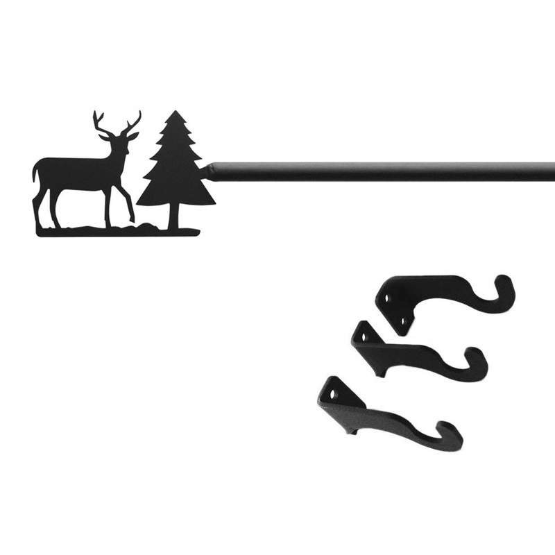 Village Wrought Iron CUR-203-60-S Deer Pine Curtain Rod Med (Hardware is INCLUDED)