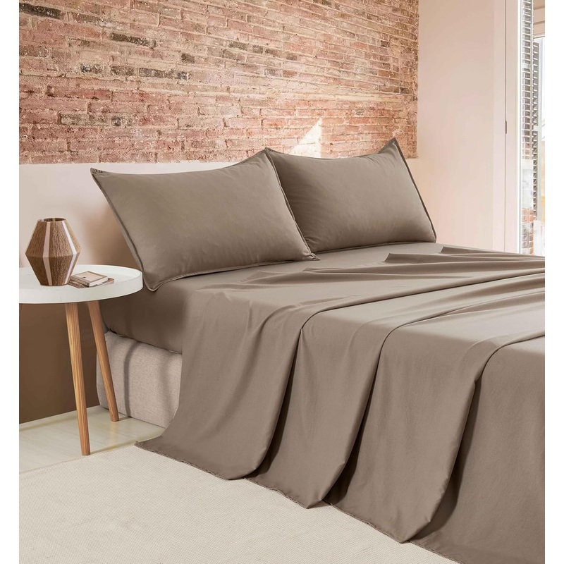 Vintage Washed Microfibre Sheet Set (Truffle, King Single)