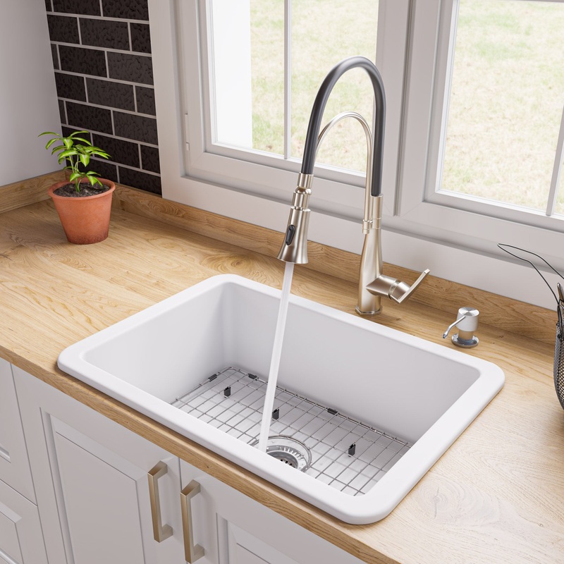 White 27″ x 18″ Fireclay Undermount / Drop In Firelcay Kitchen Sink