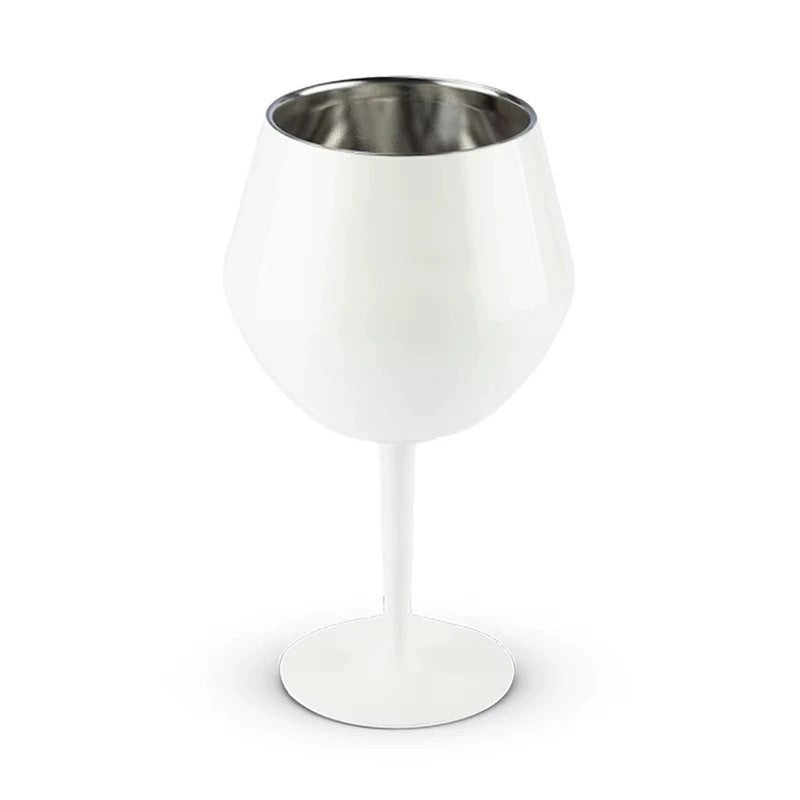 2 Pcs White Detachable Stainless Steel Wine Glass – 14oz (420ml) Portable Stemmed Goblet for Outdoors & Travel