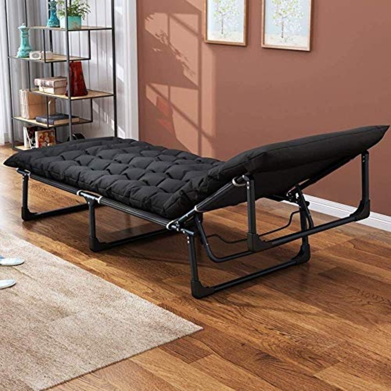 GAOFQ Lettino Prendisole Sedie da Giardino Letto Pieghevole con Materasso, Letto Singolo reclinabile Ampliato 68 cm in Cotone Nero Antiscivolo Divano Letto per Pausa Pranzo in casa
