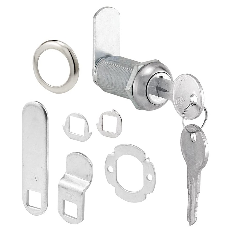 Prime-Line U 9950 Drawer and Cabinet Lock  Secure Important Files and Drawers, 1-3/8 in., Diecast Stainless Steel, Fits on 1 in. Max Panel Thickness, Keyed Different (1 Kit)