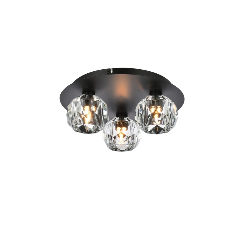 Three Light Flush Mount from the Graham Collection in Black And Clear Finish by Elegant Lighting