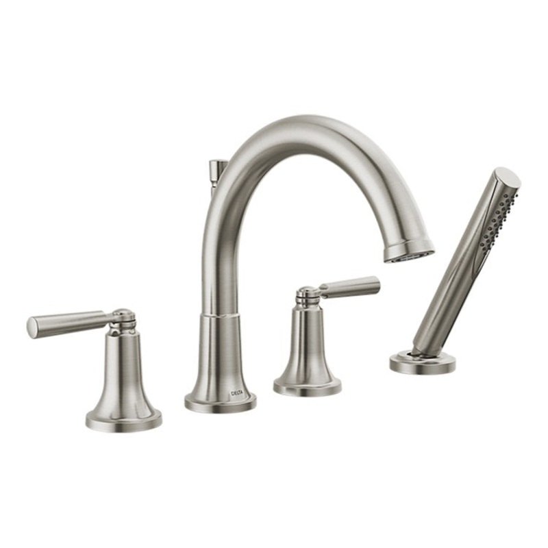 Tub Trim Deck Mount 2 Lever Brilliance Stainless WaterSense ADA 18 Gallons per Minute