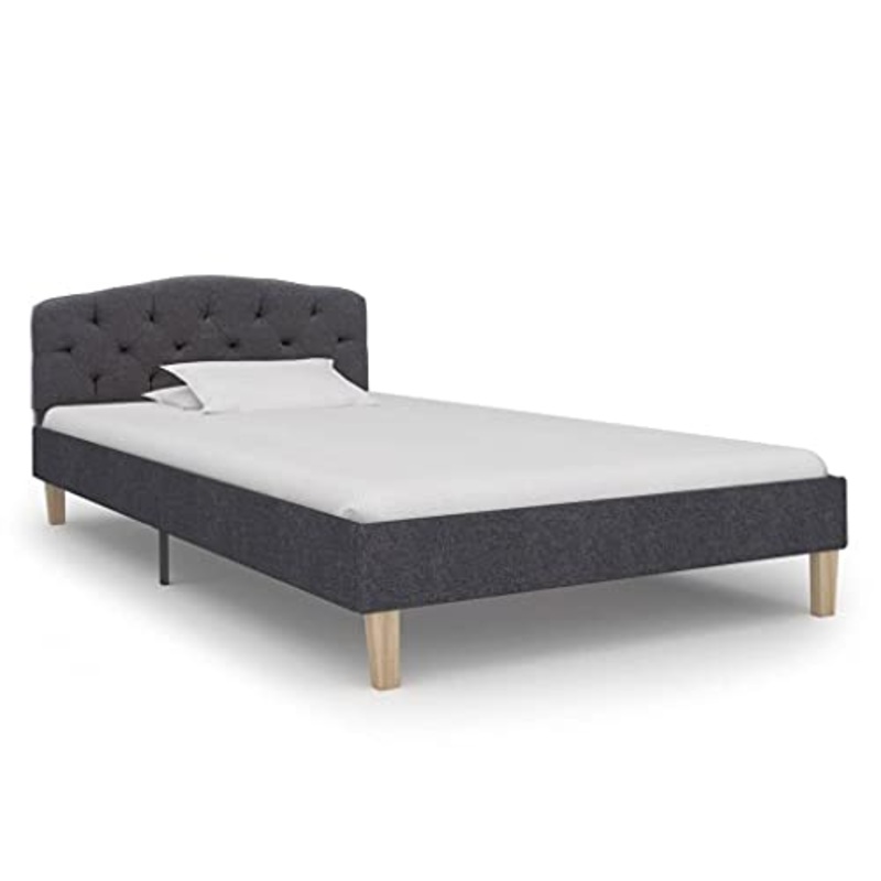 vidaXL Giroletto Classico Imbottito Sobrio Elegante Testata in MDF Telaio in Legno Pioppo Struttura Letto Grigio Scuro in Tessuto 100×200 cm