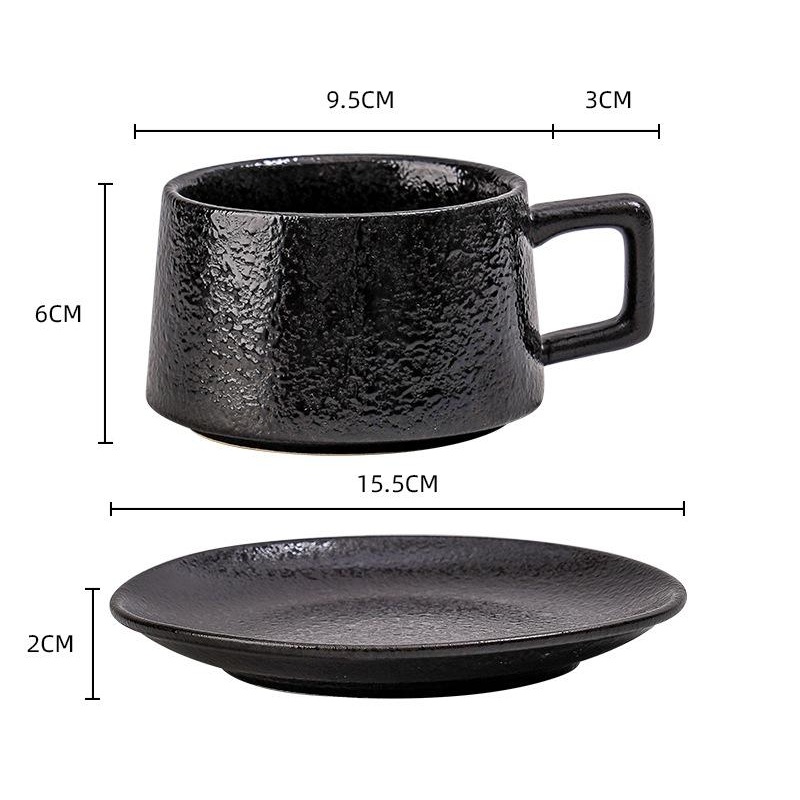 Vintage Ceramic Coffee Cup and Saucer Set – Elegant Afternoon Tea Set(Ink Black)