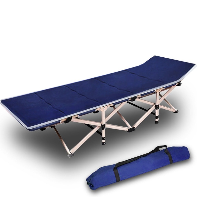 Camping Portable Stretcher Single Foldable Folding Bed Mattress Recliner Mat – navy