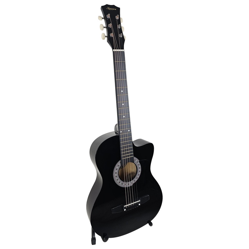 Karrera 38in Pro Cutaway Acoustic Guitar with Carry Bag – Black