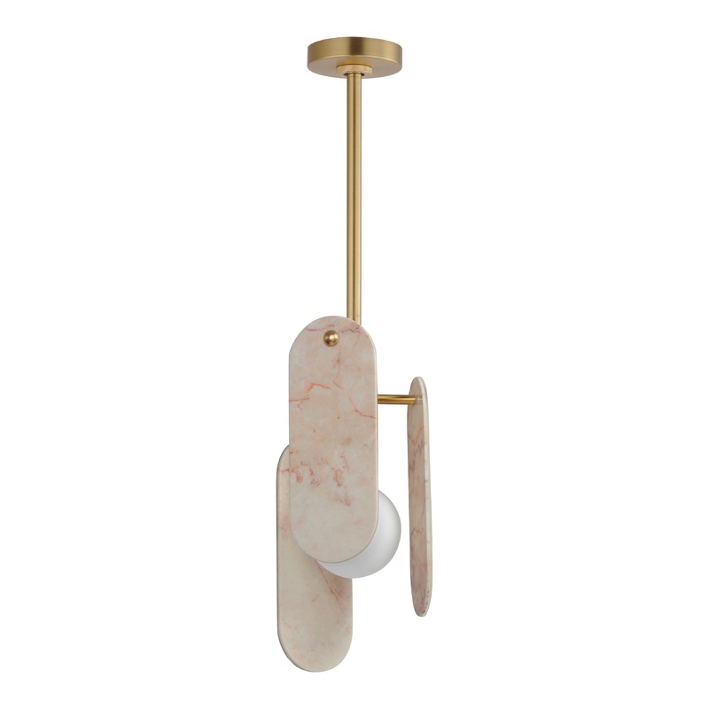 Megalith Stem Hung LED Pendant Natural Aged Brass Rose Jade